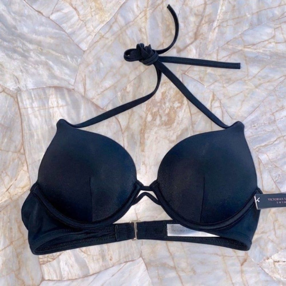 34C Halter BOMBSHELL ADD 2 CUPS Swimsuit  Black Bikini Swim‎ Top New